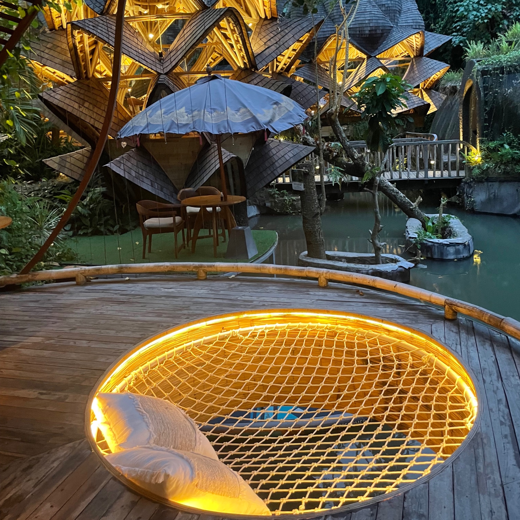Bamboo lounges at golden hour